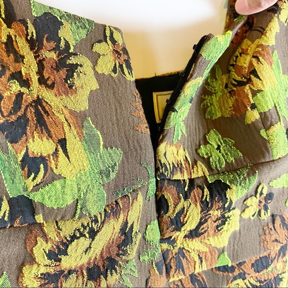 Anthropologie Moulinette Souers Floral Green Brown Bodycon Y2K Mini Dress 2 - Picture 7 of 11